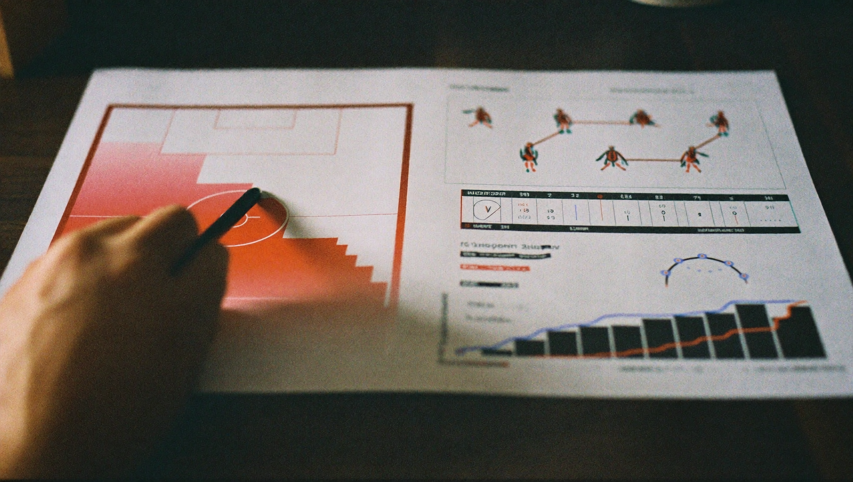 Reporte impreso de analítica de fútbol con heatmaps y gráficos de rendimiento