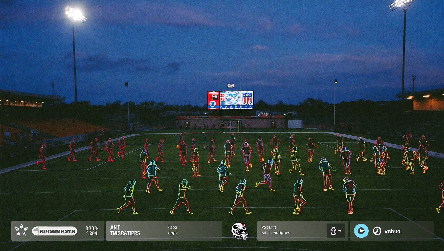 Tracking GPS de jugadores en una cancha de fútbol con líneas de movimiento