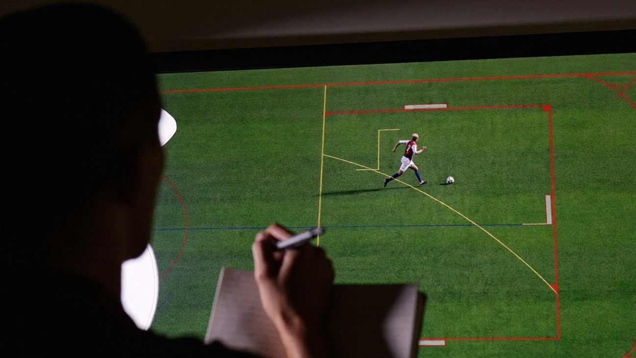 Scout analizando video de partido con anotaciones tácticas